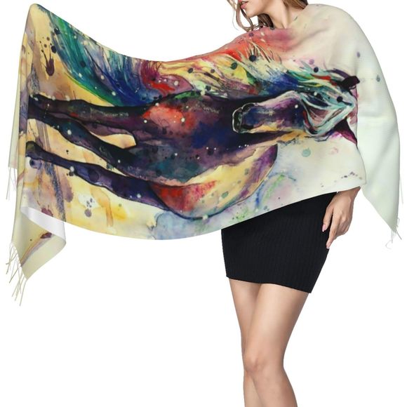 Watercolor Horse Women's Scarf Pashmina Shawl Wrap For Evening Dress Wedding☺️ - Picture 8 of 8